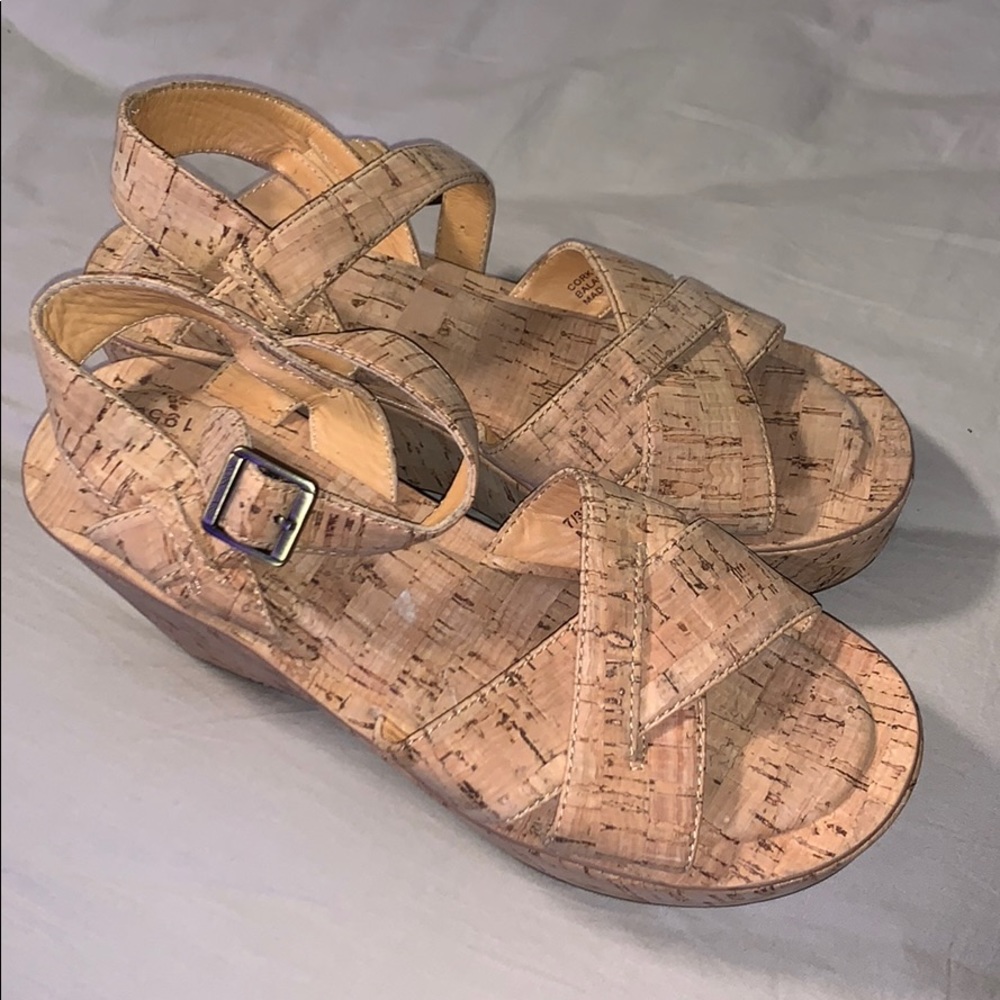 Kork-Ease Ava Cork Heeled Wedge Sandals Tan